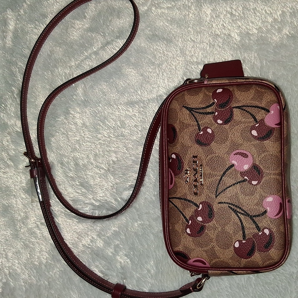 NWOT!COACH Mini Jamie Camera Bag In Signature With Cherry Print - Picture 1 of 8